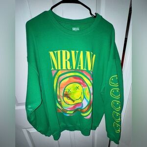 Urban Outfitters NIRVANA Green Smile Oversized Crewneck Sweatshirt L/XL
